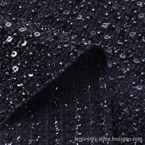 100% poliestrowe tkane czarne metalowe Paillettes Tweed Tkaniny